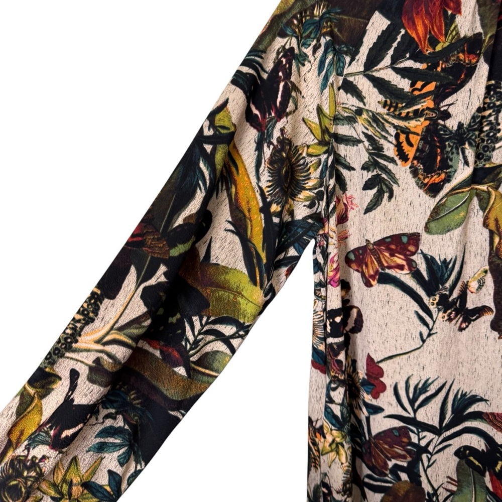H&M Women’s Rich Multicolor Botanical Long Sleeve Midi Dress sz 4 - Picture 4 of 11